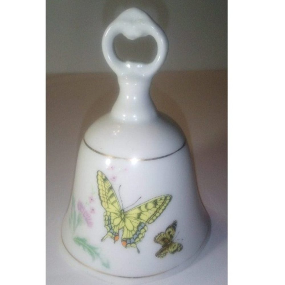 Yellow Butterfly Hostess Bell - Fine Bone China - Vintage 1980s